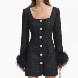 Self-Portrait Black Boucle Feather Mini Dress